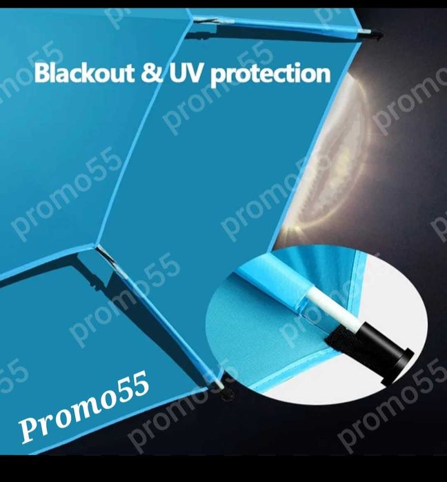 Плажен Чадър 220см. УВ, Чупещо Рамо, Двоен Покрив Стабилност при Вятър