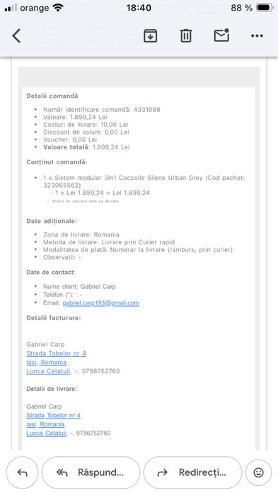 Carucior/Carut copil! Sistem modular 3in1! Cititi cu atentie!