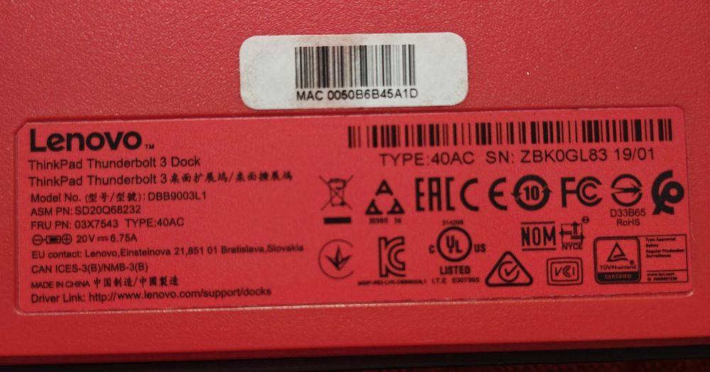 Lenovo Thinkpad Cablu Thunderbolt 3, Încarcător și Thinkpad Dock 40A2