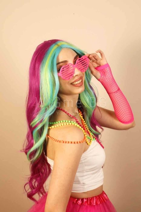 Дълга къдрава цветна лейс фронт перука Нана