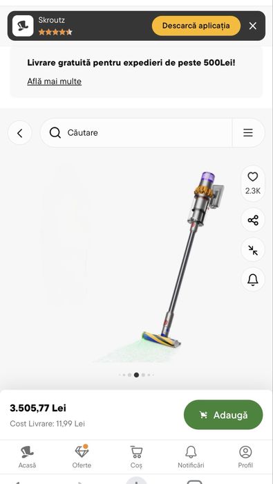 Dyson v15 nou , nefolosit , puternic , perie laser