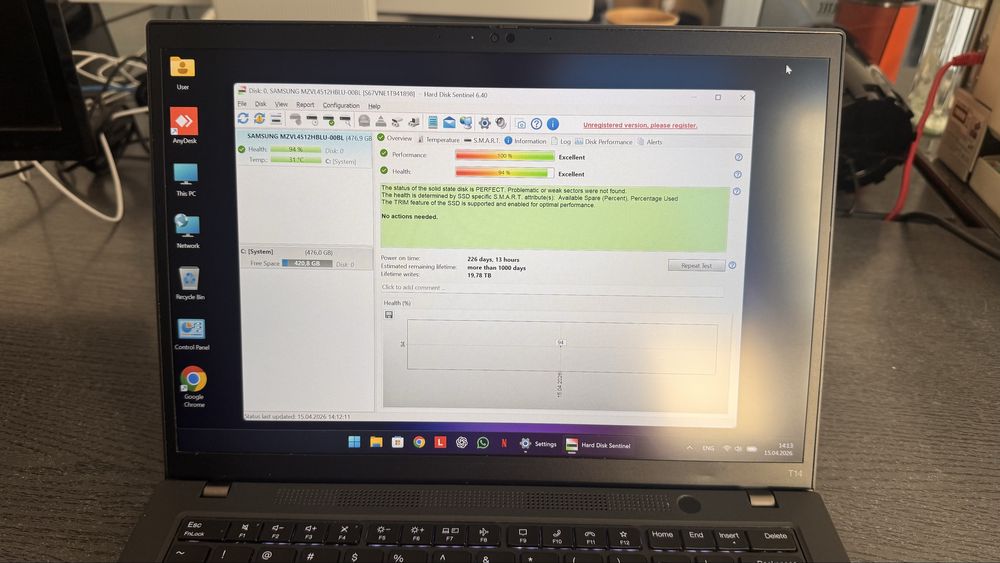 Thinkpad T14 Gen 3, core I5-1245U, 16 GB RAM, 512 GB NVME Samsung