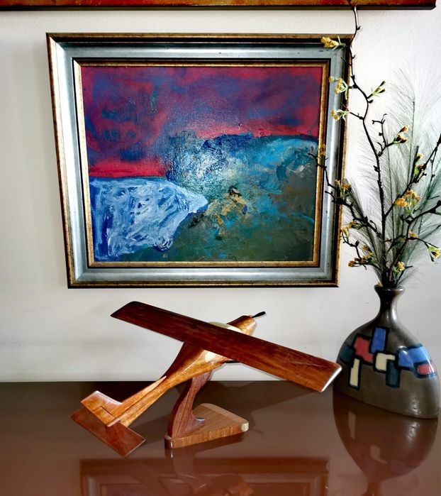 Антикварен ръчно изработен модел на самолет от махагон и камък Канада