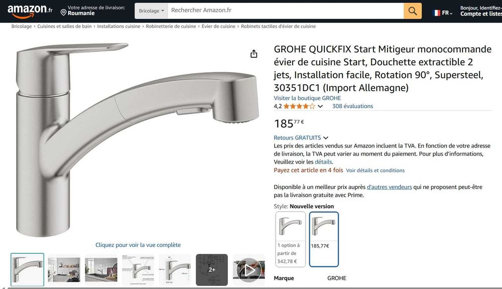 Baterie GROHE QUICKFIX Start, Mixer monocomandă pentru bucătărie