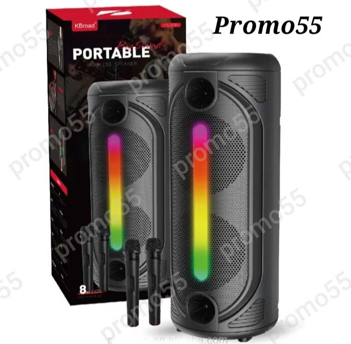 Голяма Караоке Колона 65см. 16"Тонколона 2 Безжични Микрофона и Блутут