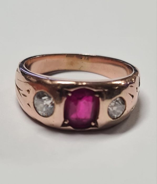 Inel din aur galben 14k, cu runin si diamante naturale, IAU842