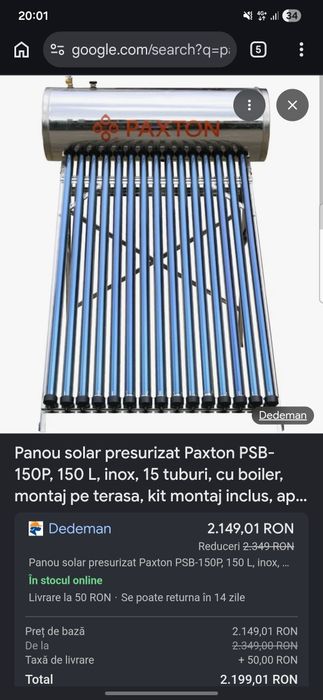 Panou solar paxton 150 l