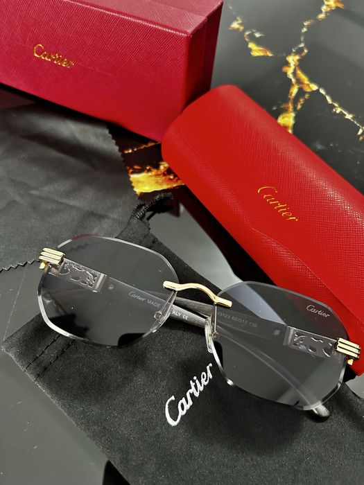 Cartier Santos Rimless Wood Effect – Ochelari de soare bărbați, lentile gri, model premium