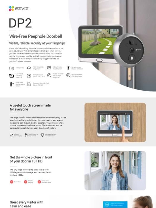 Simsiz Domofon | Ezviz DP2 3MP | дверной глазок | мини домофон
