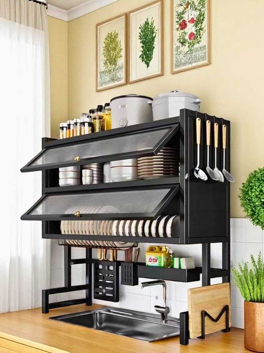 Metall oshxona idishlar qurutgichi, rakovina ustiga, ko'p funktsiyali