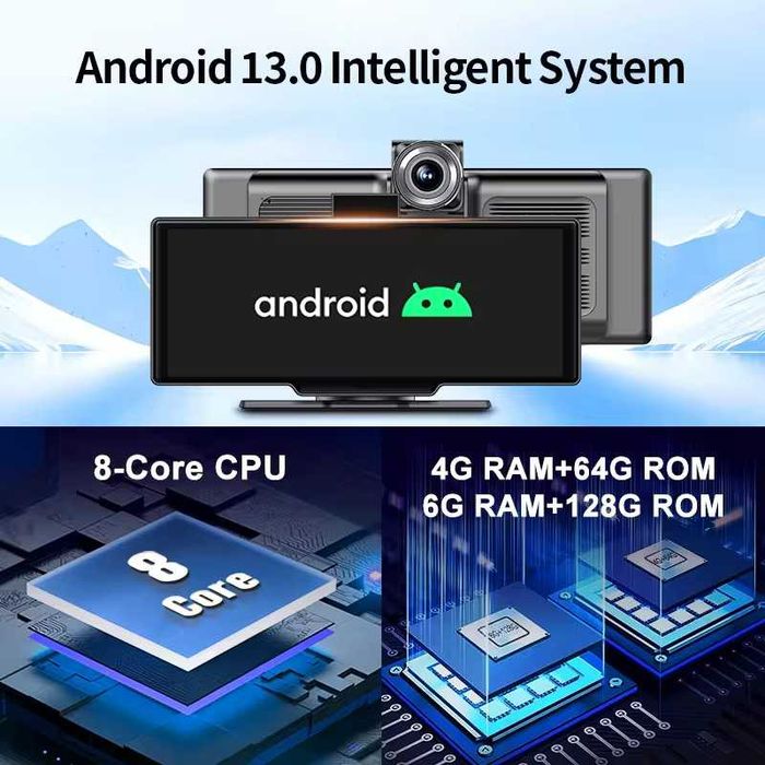 10.26-дюймовый 4G Android 13 видеорегистратор, Carplay и Android Auto