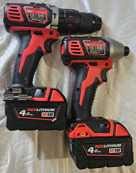 Milwaukee M18 комплект – ударен гайковерт + ударен винтоверт + 2 батерии 4Ah + зарядно + куфар