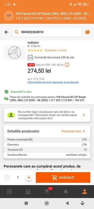 Vând ventilator radiator MAGNETI MARELLI  nou