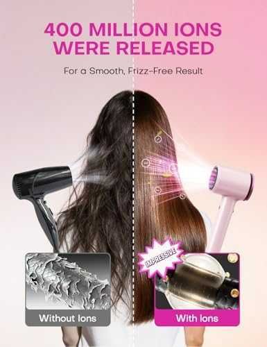 Нов Компактен йонен сешоар 1600W дифузер 2 скорости розов за коса жени бързо сушене