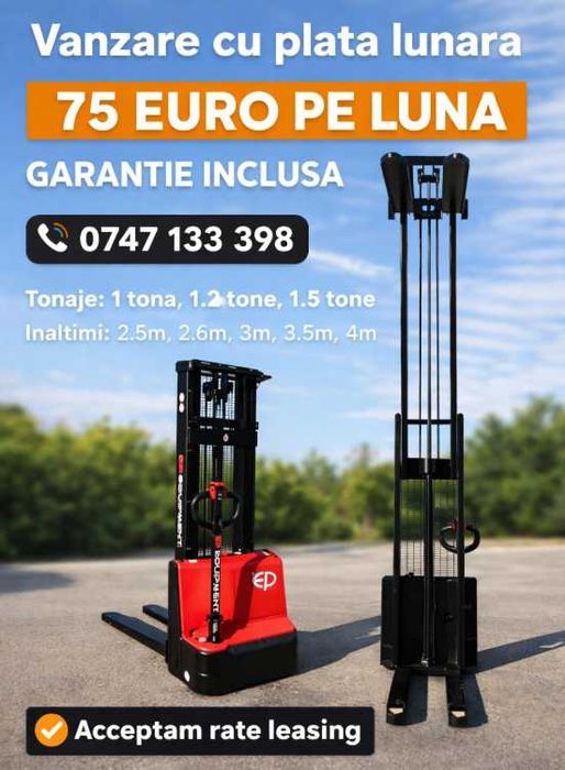 Transpalet electric cu catarg rate leasing promotie 1 tona 1.5 tone