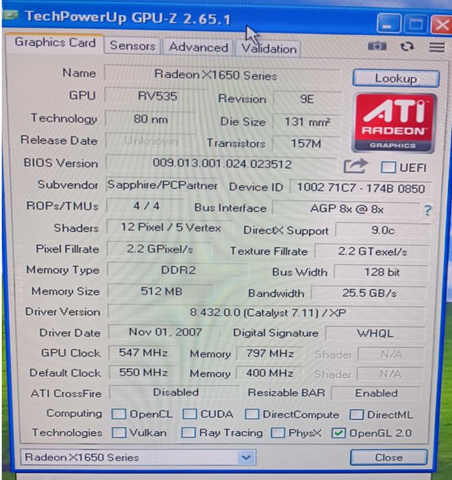 Placa video ATI Radeon X1650 Pro AGP