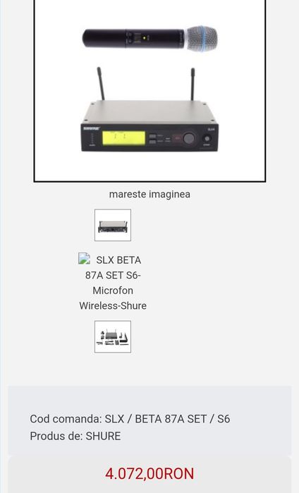 Microfon Wireless SHURE BETA 87A SLX4