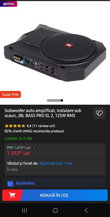 Subwoofer auto sub scaun JBL