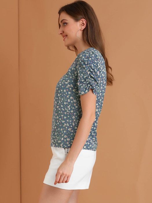 Дамска бизнес риза (или блуза) Allegra K с къс ръкав, син цвят L