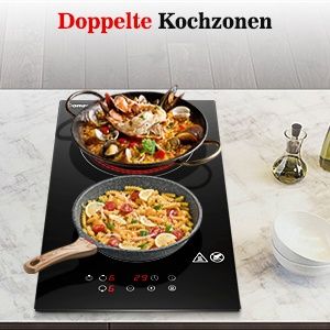 Електрически стъклокерамичен плот за вграждане AMZCHEF с 2 зони (1 двойна), 30см