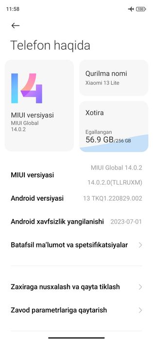 Mi 13 lite 8+5/256 Gb
