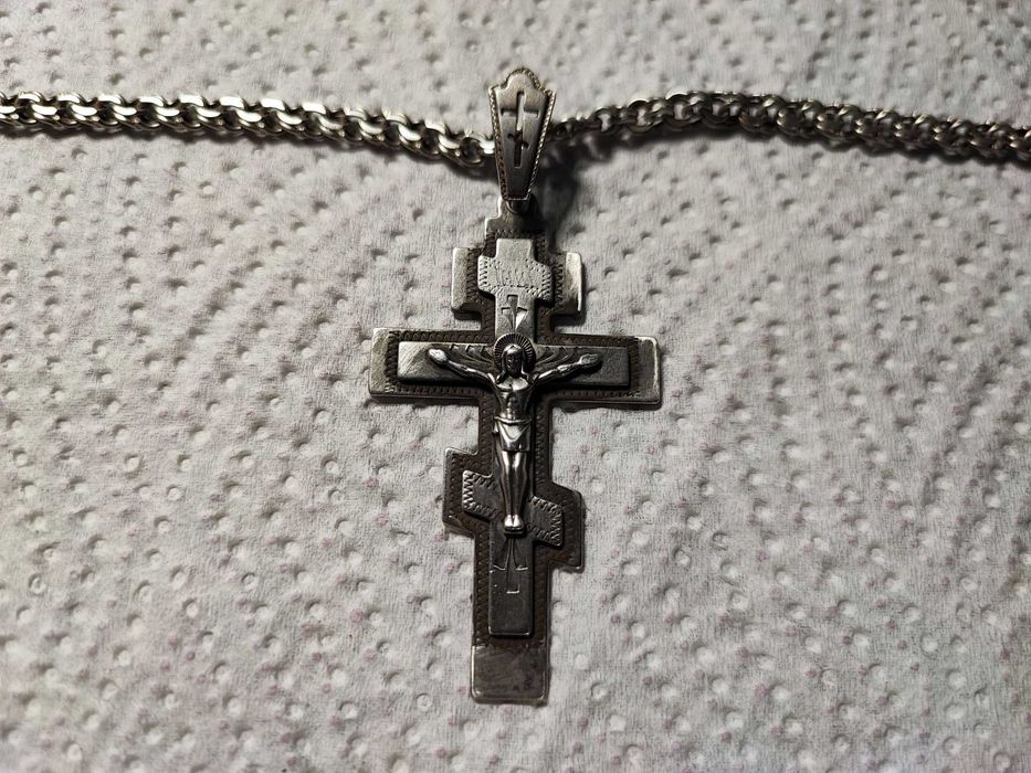 Lant vintage argint si cruce