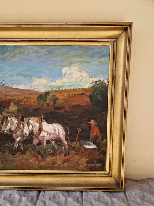 Страхотна антикварна авторска картина масло върху платно