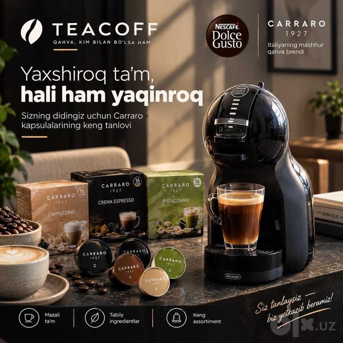 Qahva mashinasi — BEPUL. Qahvani esa o‘zingiz tanlaysiz!