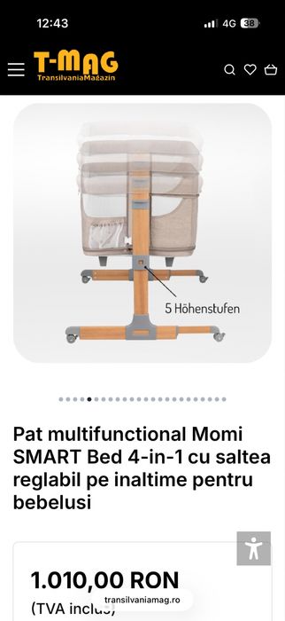 Pătuț bebe Momi smart multifunctional si saltea cocos plus câteva lenjerii bumbac!