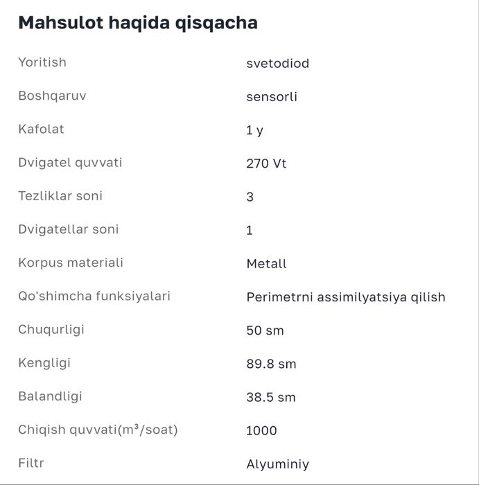 Вытяжка Avalon RH-604A модел сотилади. Медиапаркдан 300$ га олганман