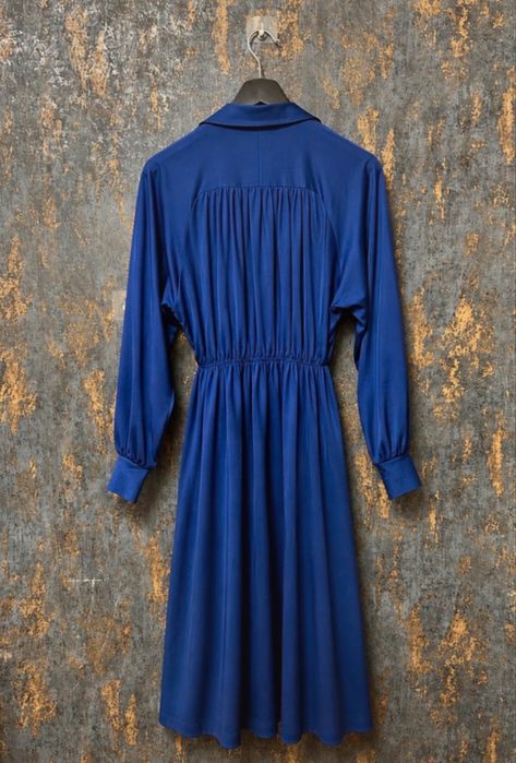 Rochie Vintage Lirelle Albastru Cobalt Midi | Guler Cămașă | Mâneci Bufante | M