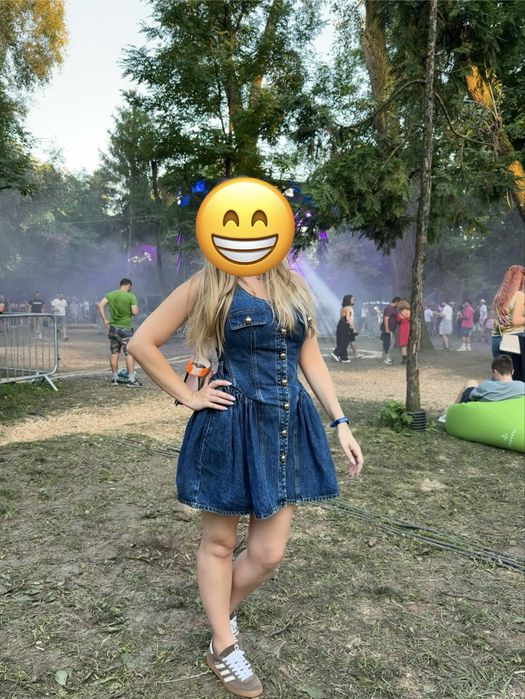 Rochie mini Self-Portrait din denim cu nasturi aurii