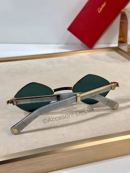 Ochelari de Soare Cartier CT0866S Polarised Noi Full Box [Verificare Colet] Gold Green