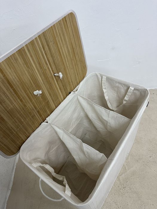 Кош за пране 170L, бамбук, сгъваем с капак и чанта за пране SONGMICS