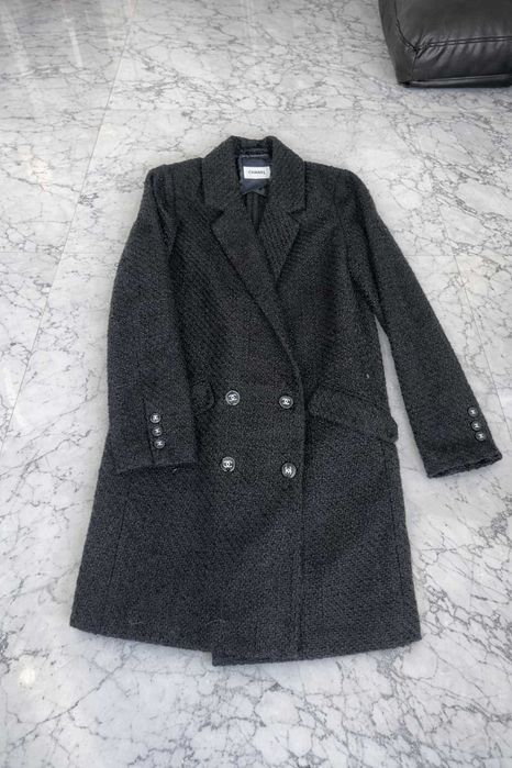 черно дамско палто шанел chanel букле туид в добро състояние