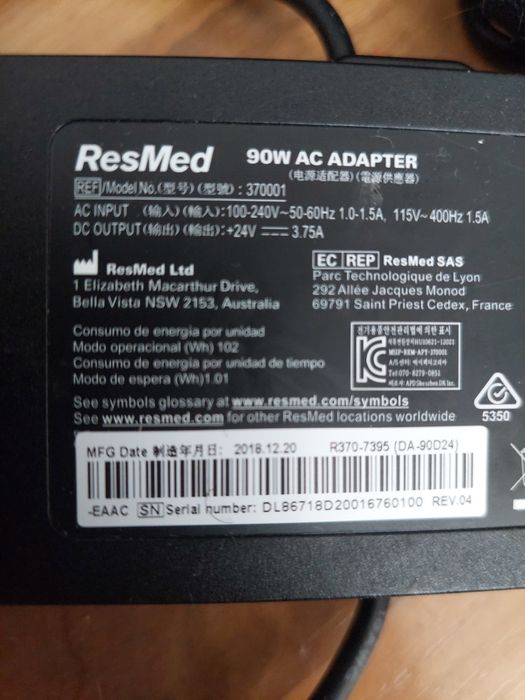 Alimentator,alimentatoare pentru Resmed, 24v cu 3,75a,putere 90w