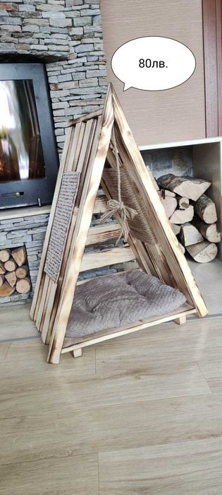 Дървено иглу за куче и коте Легло за котки и кучета