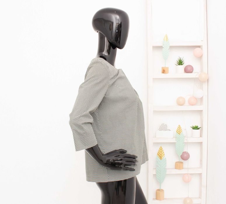 COS дамска блуза с 3/4 ръкав сиво бяло принт памук 36 S