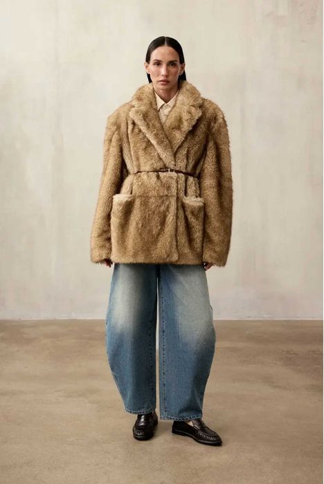 Haina blana artificiala dama, scurta, miere/caramel, teddy coat, M