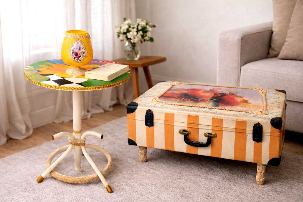 Артистична масичка и голям ретро куфар