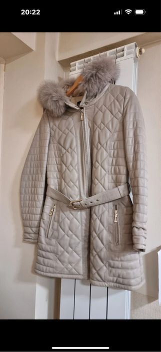 Haina de piele Geronimo Orastie grej cu guler natural