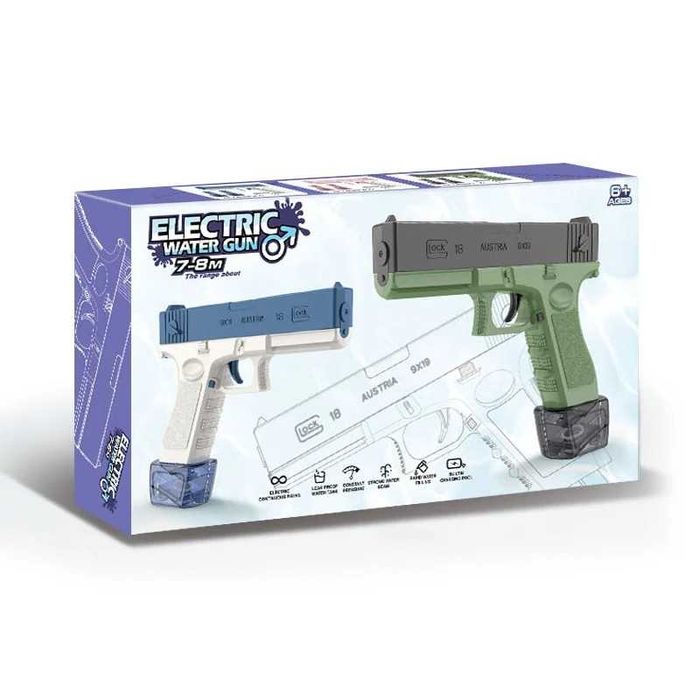 Детски воден пистолет Glock, Електрически, Автоматичен, Зелен