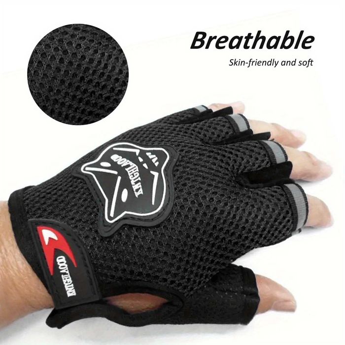 Manusi ciclism pentru Bicicleta si Fitness cu protectie palma, din Material Respirabil, marime universala, Negru