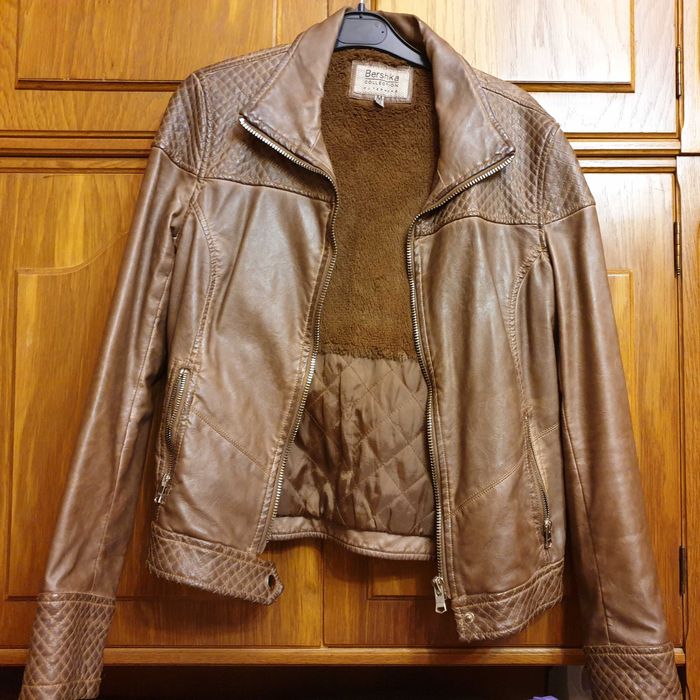 Geaca imitatie piele maro, M, stradivarius