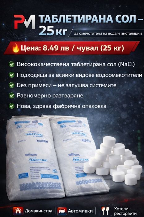 Сол на таблетки вакумно изпарена СОЛ басейни и др Таблетирана сол