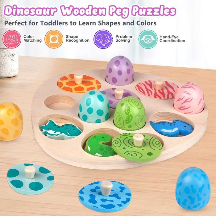 Aliex 4 в 1 дървени Монтесори играчки с динозаври за деца 1 - 3 години