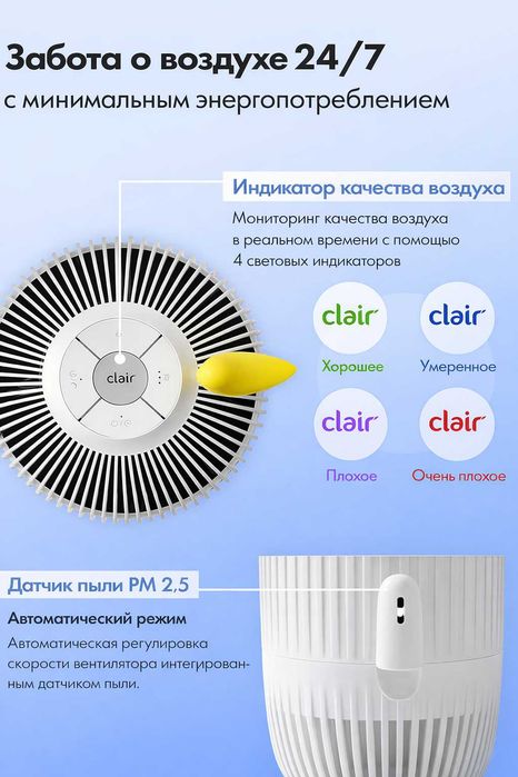 CLAIR K2 Стильный и эффективный очиститель воздуха из Кореи 30м2