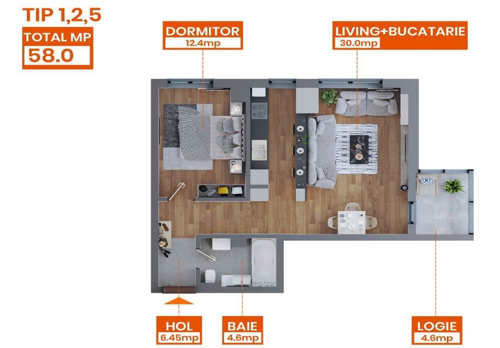 Ap 2 Camere | TIP 6 | 58 mp | Finalizat | Complex Comat Towers