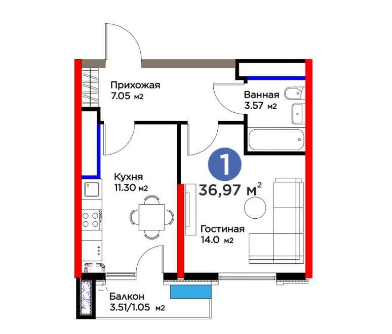 ЖК BI SAN`AT 1-к квартира 36.97 м2. г. Ташкент, ул. Фергана йули