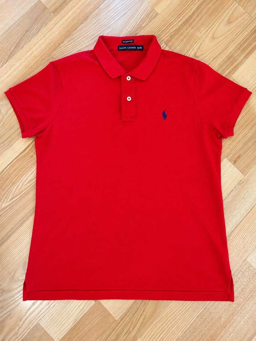 Tricou polo Ralph Lauren damă roșu, The Skinny Polo, 100% bumbac, logo Pony albastru brodat, mărimea XL